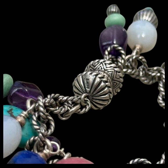 Vintage Carolyn Pollack MultiStone Charm Bracelet